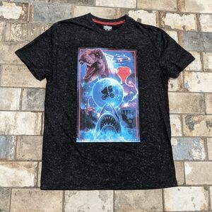 Universal Studios Mens XL Black ET Jaws Jurassic Park Back to Future T-shirt